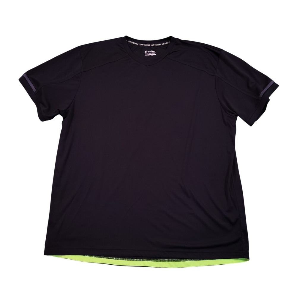 Lotto Training Shirt Mens 2XL Black Neon Yellow Hem V-Neck Performance Tee 1651